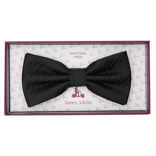 Black Diagonal Striped Twill Weave Bow Tie