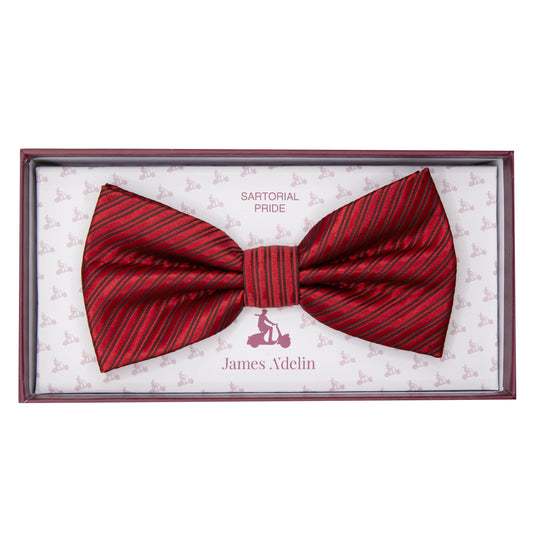 Red Diagonal Striped Twill Weave Bow Tie