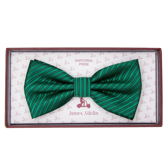 Green Diagonal Striped Twill Weave Bow Tie