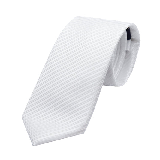 White Diagonal Striped Twill Weave Neck Tie