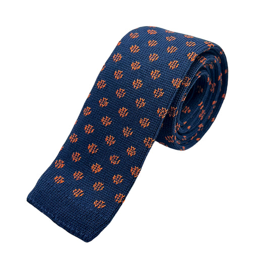 Navy/Orange Mens Italian Knitted Cotton Spotted Weave Neck Ties