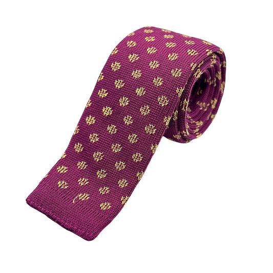 Magenta/Gold Mens Italian Knitted Cotton Spotted Weave Neck Ties
