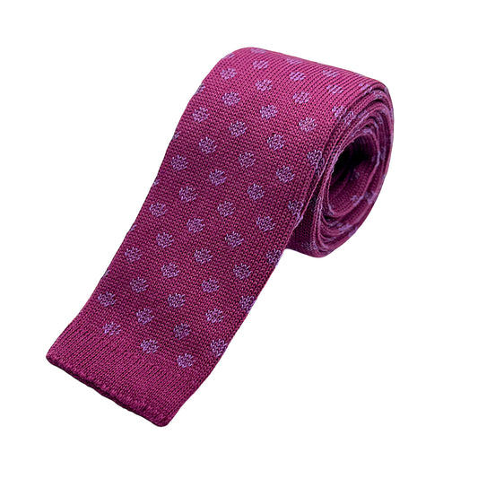 Magenta/Purple Mens Italian Knitted Cotton Spotted Weave Neck Ties