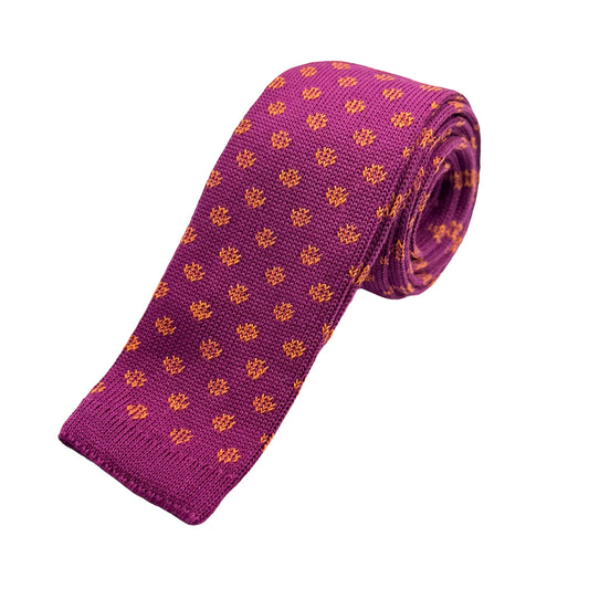 Magenta/Orange Mens Italian Knitted Cotton Spotted Weave Neck Ties