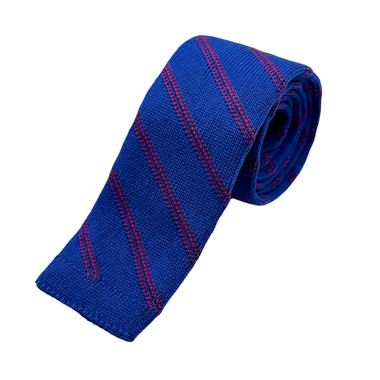 Royal Blue Mens Italian Knitted Textured Striped Neck Ties
