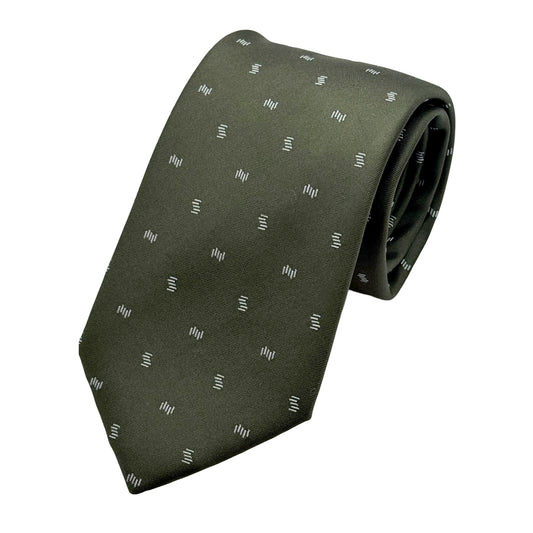 Olive Green Italian Mens Silk Satin Geometric Weave Neck Tie