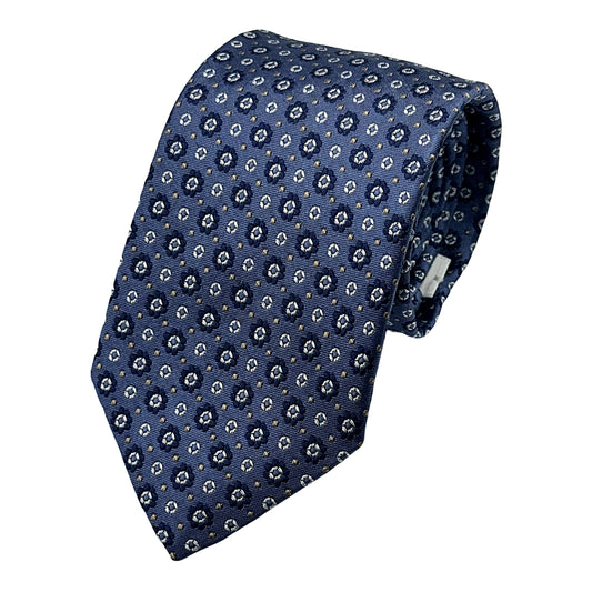 Slate Blue Italian Mens Silk Satin Geometric Weave Neck Ties