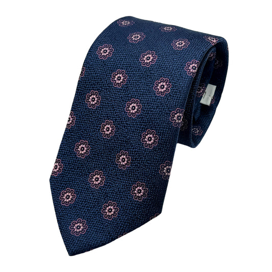 Navy Italian Mens Silk Textured Floral Weave Neck Ties