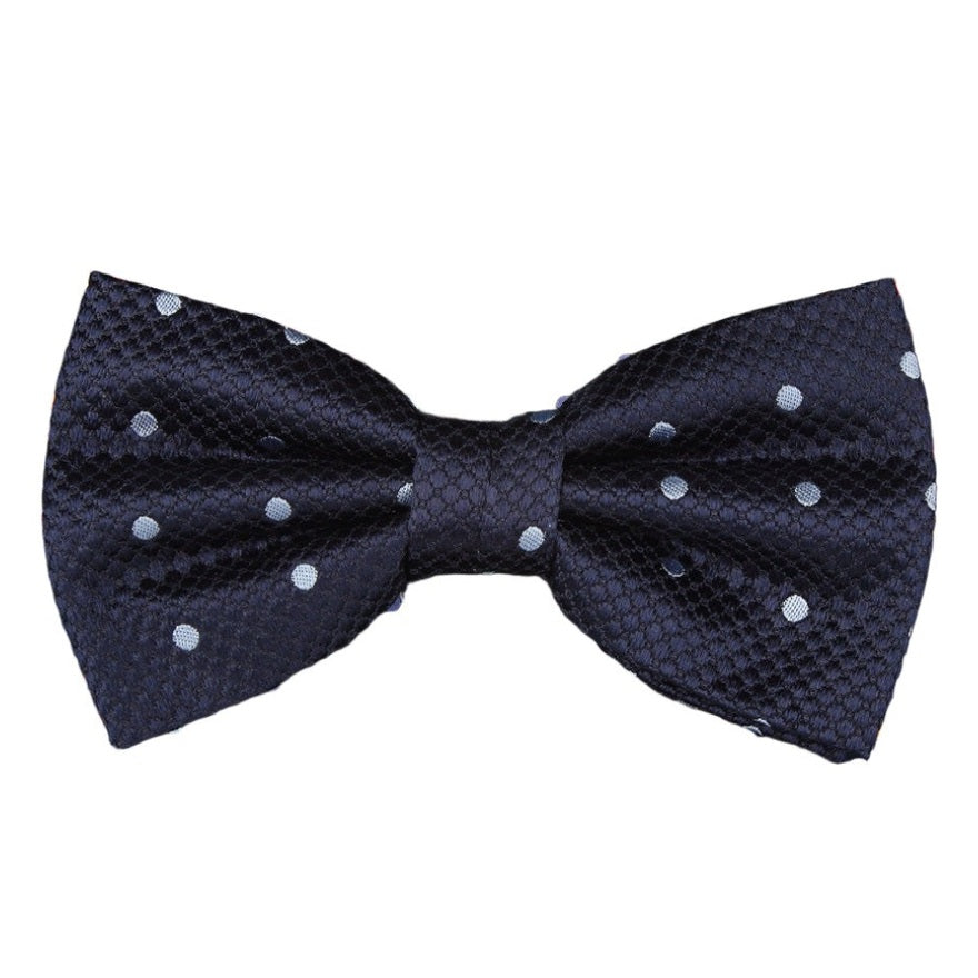 Navy/Sky Blue Silk Polka Dot Square Weave Pre Tied Bow Tie