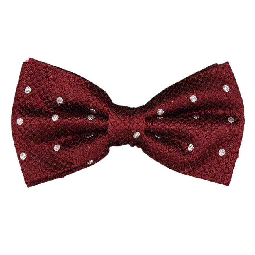 Burgundy/White Silk Polka Dot Square Weave Pre Tied Bow Tie