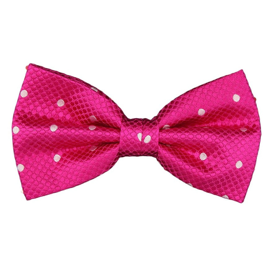 Magenta/White Silk Polka Dot Square Weave Pre Tied Bow Tie
