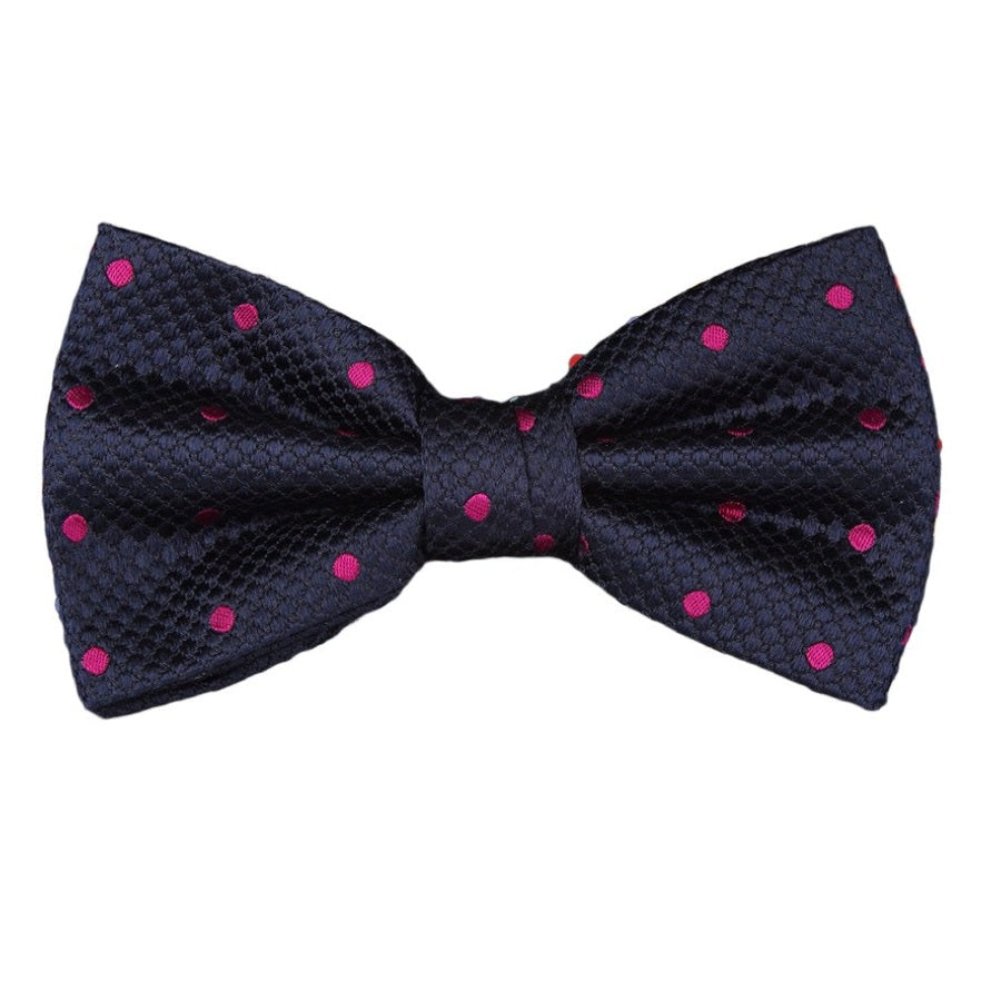Navy/Magenta Silk Polka Dot Square Weave Pre Tied Bow Tie