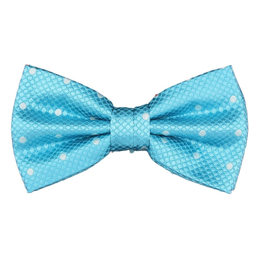 Turquoise/White Silk Polka Dot Square Weave Pre Tied Bow Tie