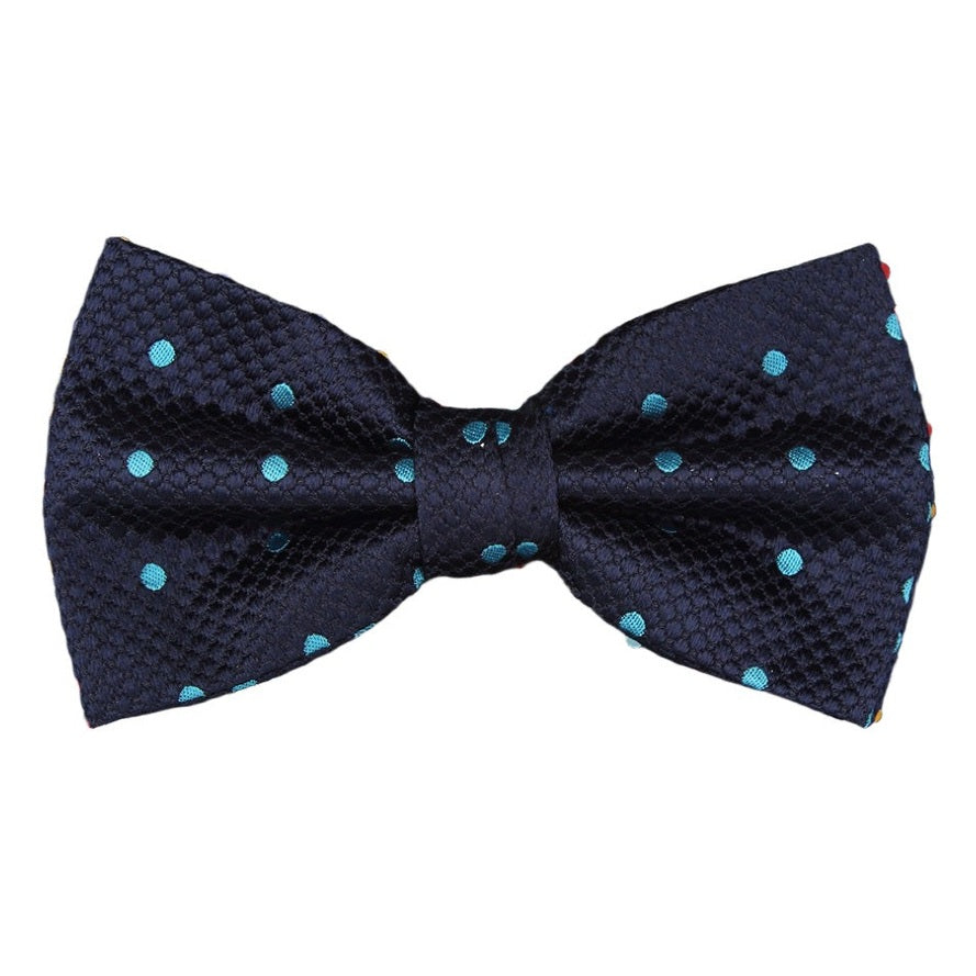 Navy/Turquoise Silk Polka Dot Square Weave Pre Tied Bow Tie