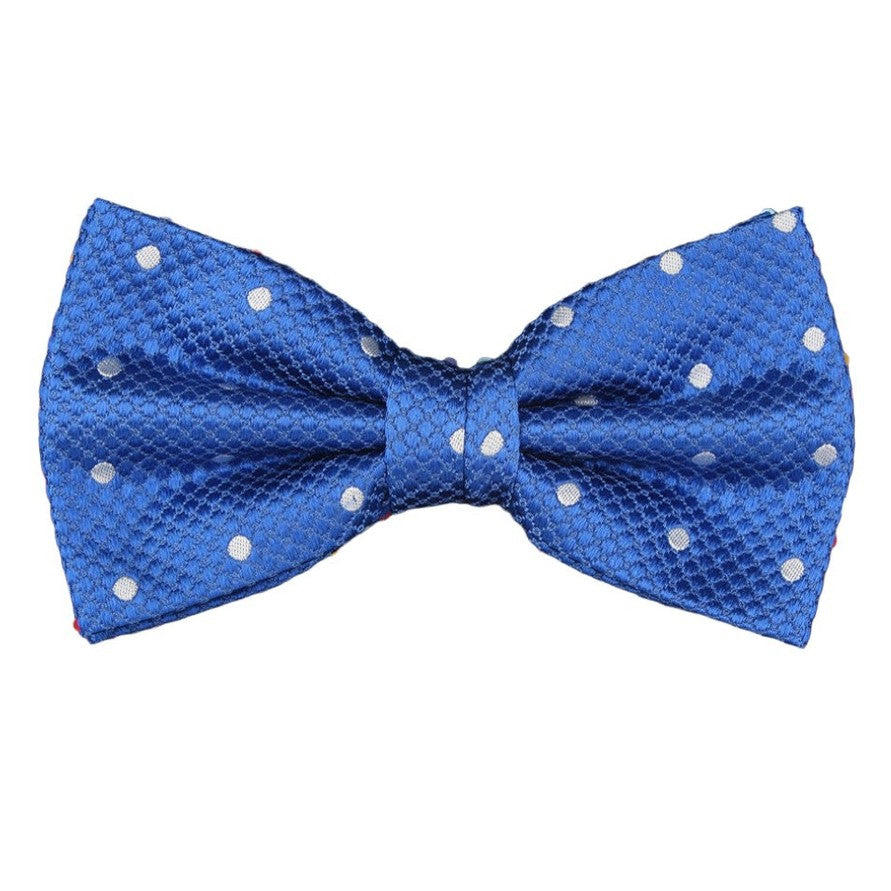 Royal Blue/White Silk Polka Dot Square Weave Pre Tied Bow Tie