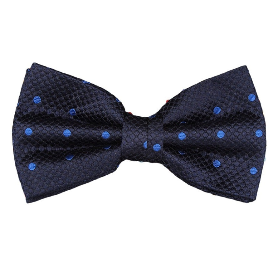 Navy/Royal Blue Silk Polka Dot Square Weave Pre Tied Bow Tie