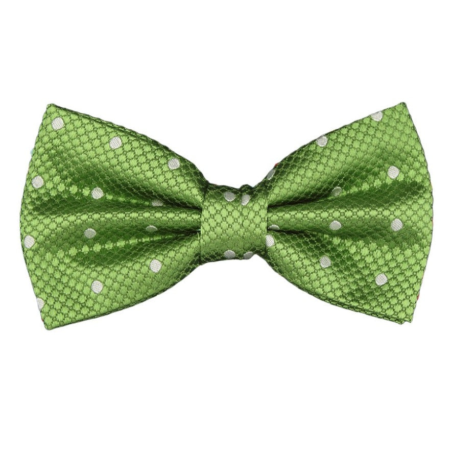 Green/White Silk Polka Dot Square Weave Pre Tied Bow Tie