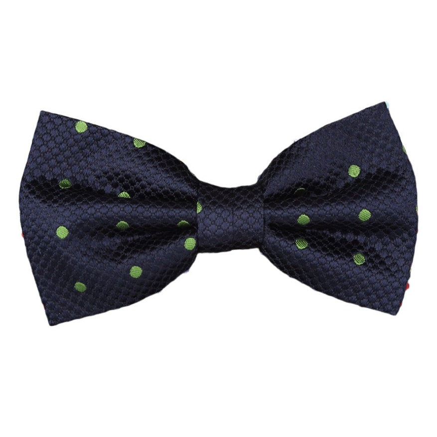 Navy/Green Silk Polka Dot Square Weave Pre Tied Bow Tie