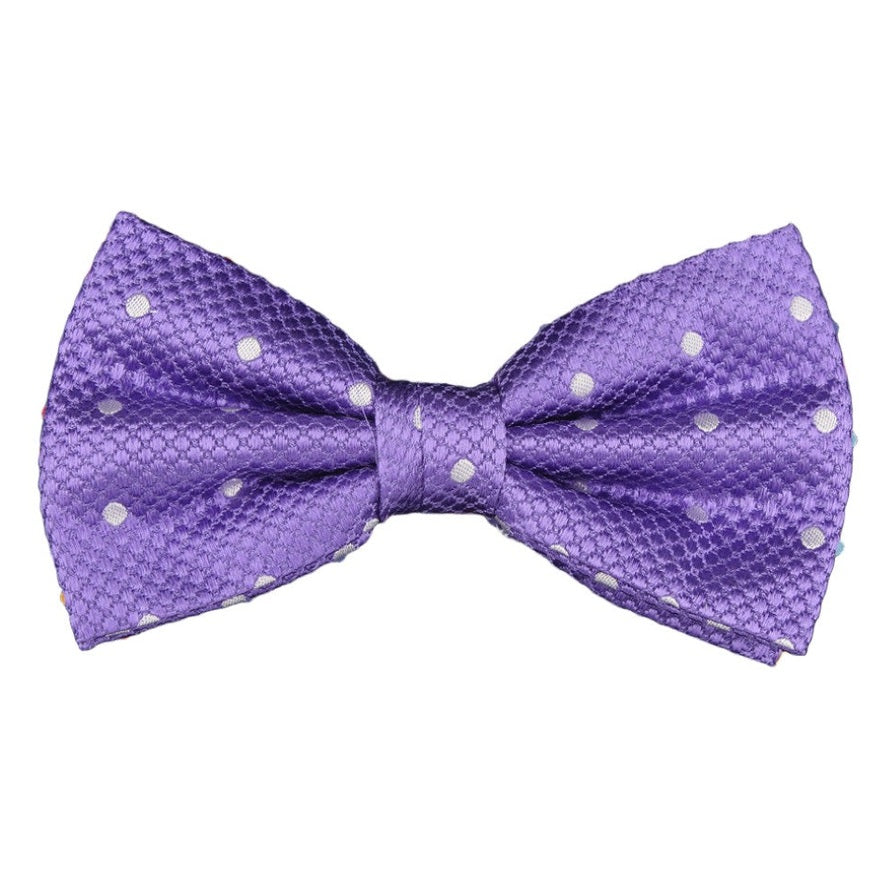 Purple/White Silk Polka Dot Square Weave Pre Tied Bow Tie