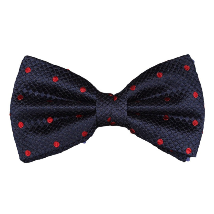 Navy/Red Silk Polka Dot Square Weave Pre Tied Bow Tie
