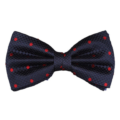 Navy/Red Silk Polka Dot Square Weave Pre Tied Bow Tie