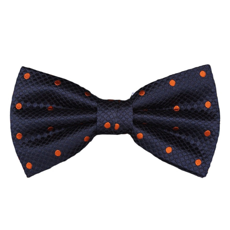 Navy/Orange Silk Polka Dot Square Weave Pre Tied Bow Tie
