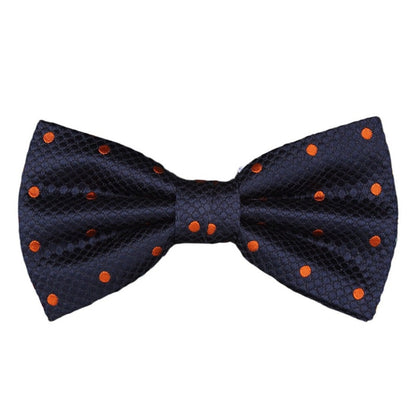 Navy/Orange Silk Polka Dot Square Weave Pre Tied Bow Tie