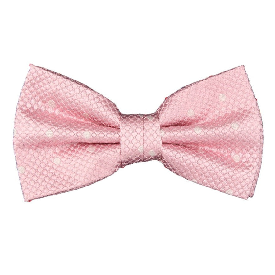 Pink/White Silk Polka Dot Square Weave Pre Tied Bow Tie