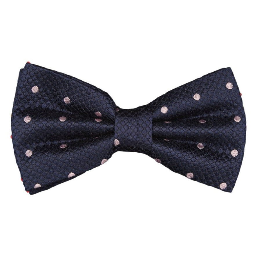 Navy/Pink Silk Polka Dot Square Weave Pre Tied Bow Tie