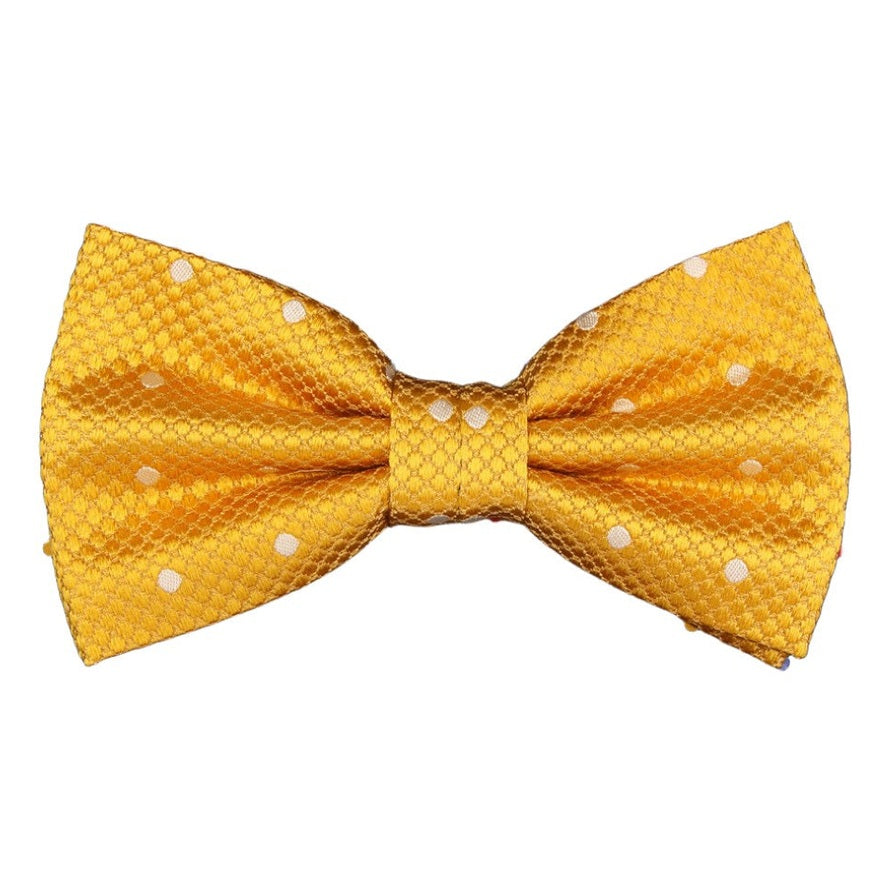 Gold/White Silk Polka Dot Square Weave Pre Tied Bow Tie