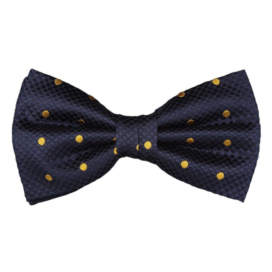 Navy/Gold Silk Polka Dot Square Weave Pre Tied Bow Tie