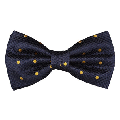 Navy/Gold Silk Polka Dot Square Weave Pre Tied Bow Tie