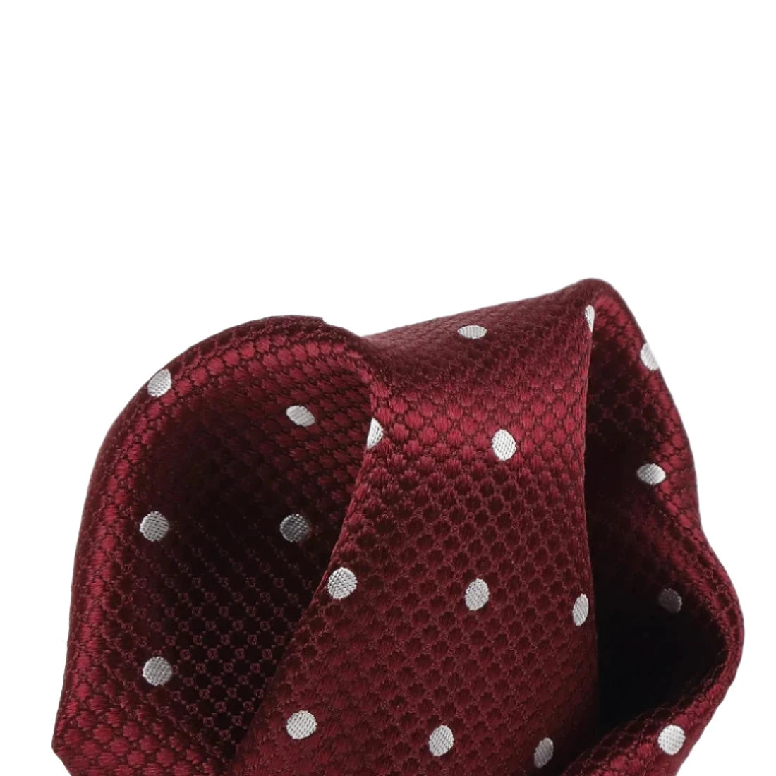 Burgundy/White Pure Silk Polka Dot Square Weave Pocket Square