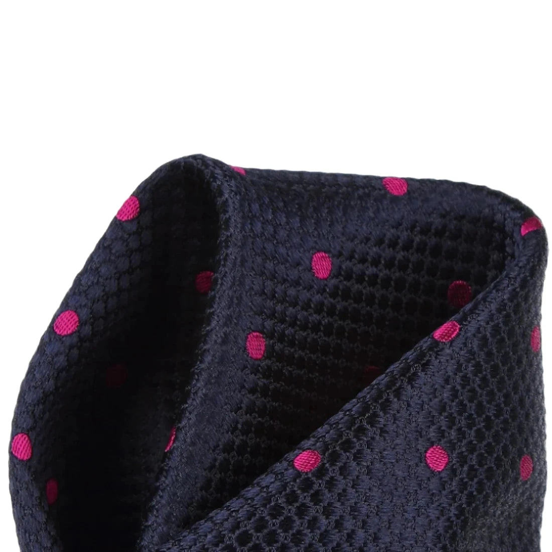 Navy/Magenta Pure Silk Polka Dot Square Weave Pocket Square
