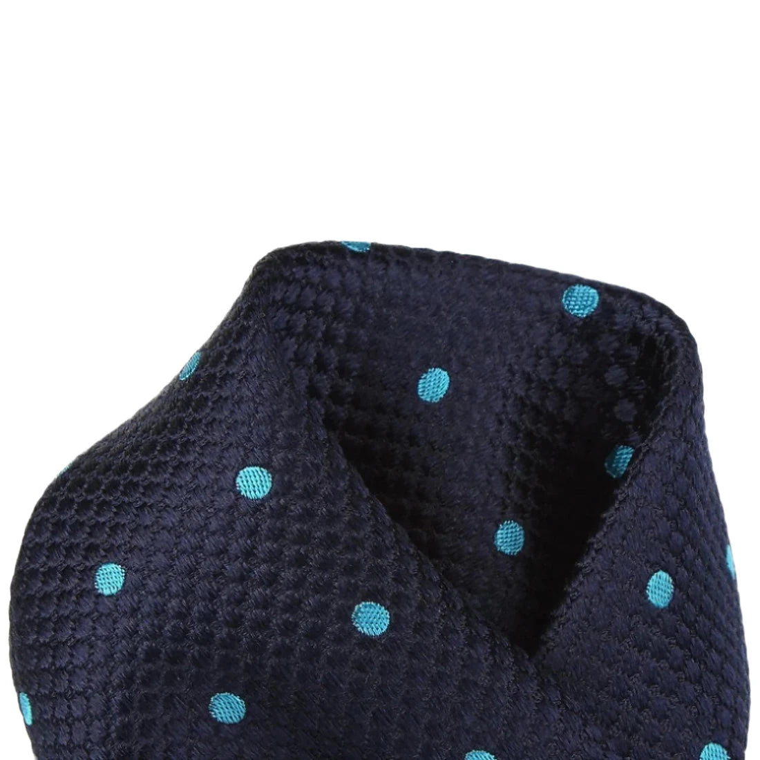 Navy/Turquoise Pure Silk Polka Dot Square Weave Pocket Square