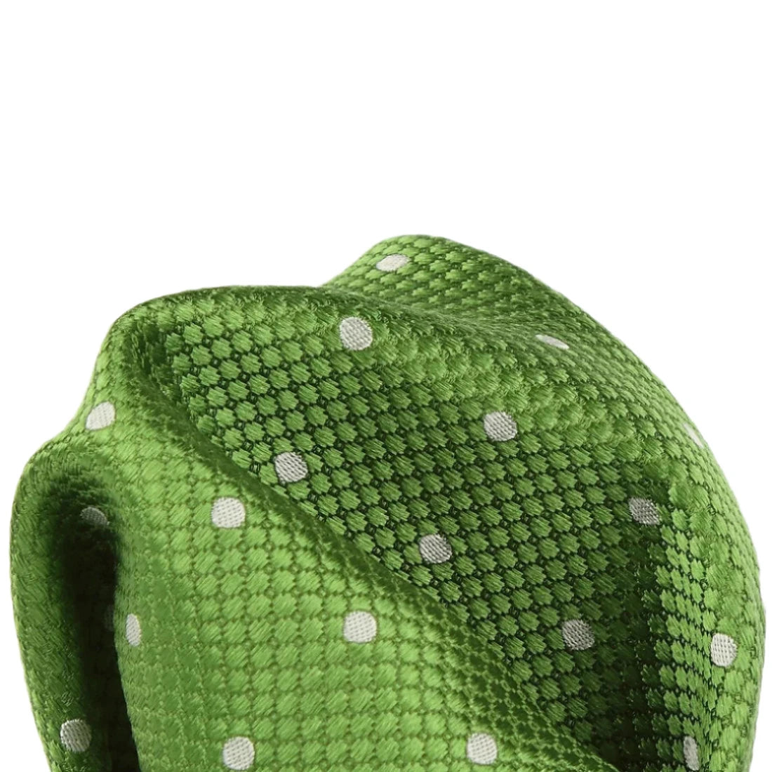 Green/White Pure Silk Polka Dot Square Weave Pocket Square