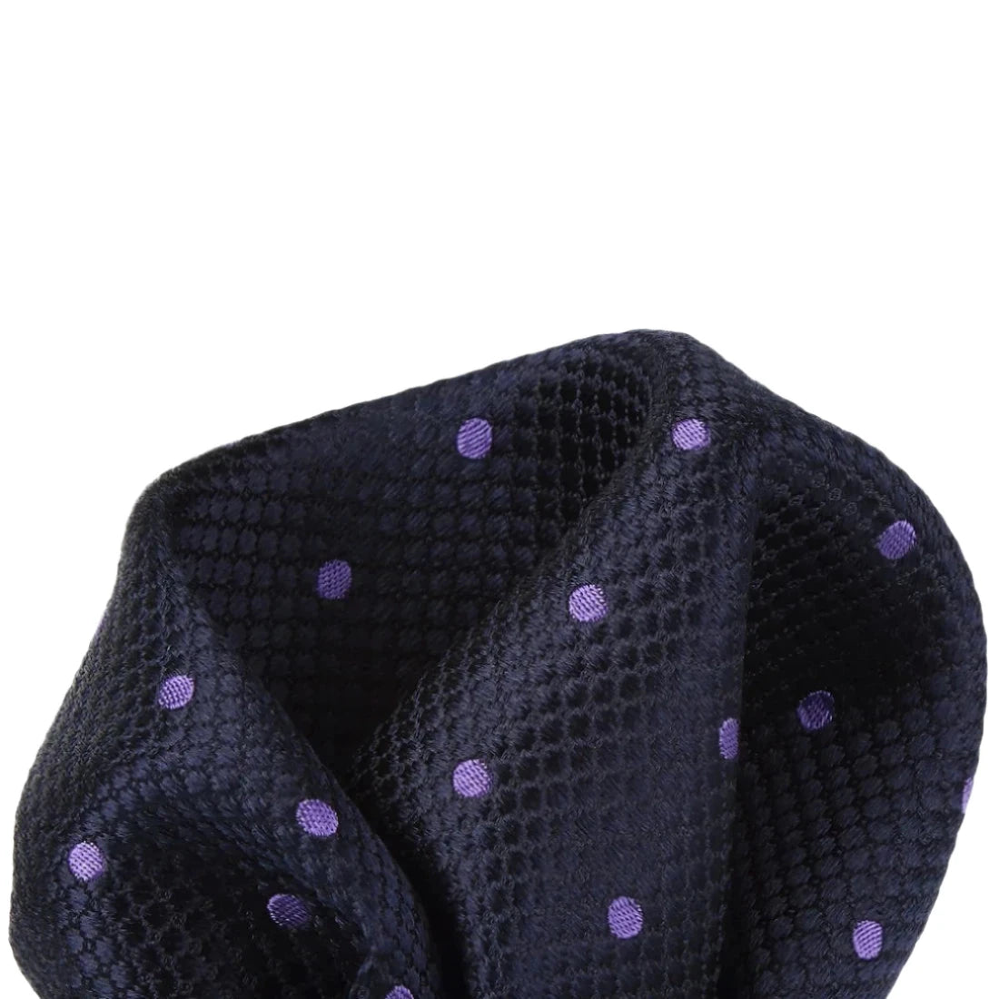 Navy/Purple Pure Silk Polka Dot Square Weave Pocket Square