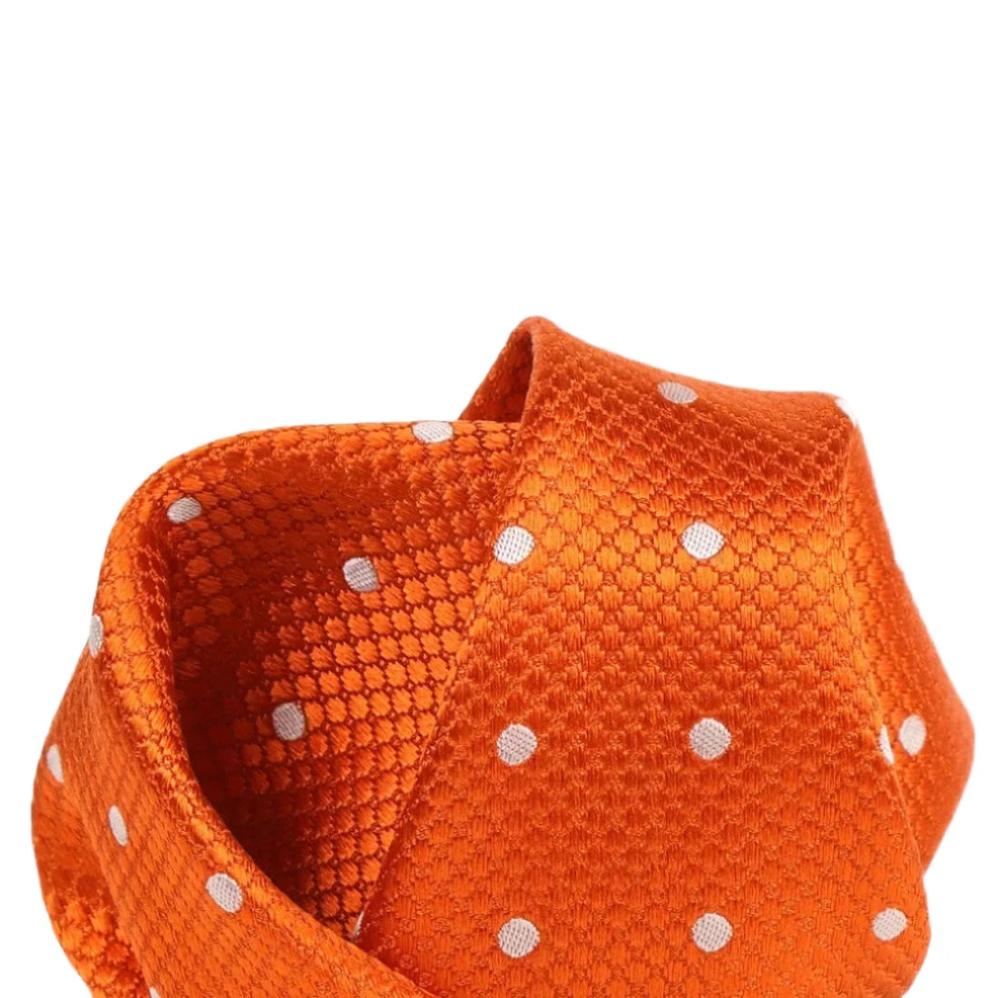 Orange/White Pure Silk Polka Dot Square Weave Pocket Square
