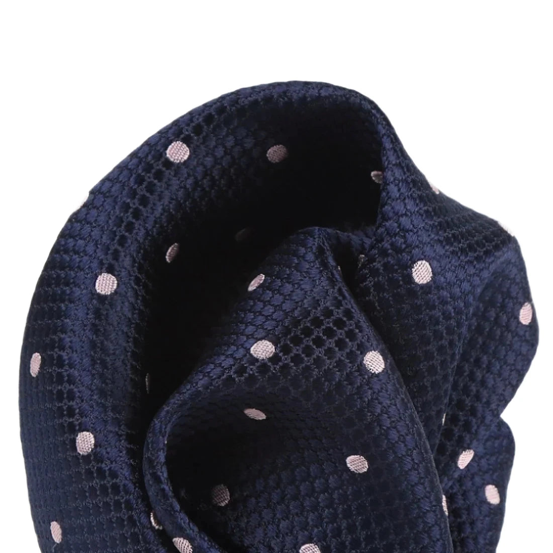 Navy/Pink Pure Silk Polka Dot Square Weave Pocket Square