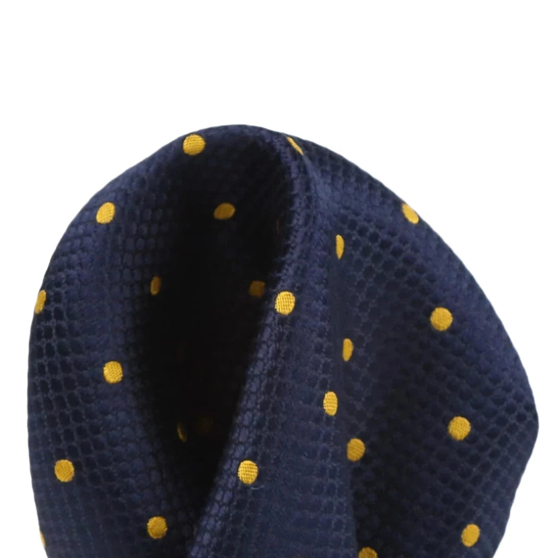Navy/Gold Pure Silk Polka Dot Square Weave Pocket Square