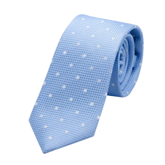 Sky Blue/White Pure Silk Polka Dot Square Weave Neck Tie