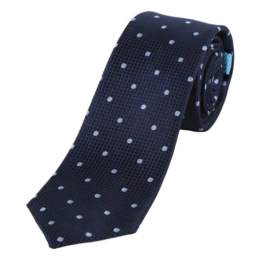 Navy/Sky Blue Pure Silk Polka Dot Square Weave Neck Tie