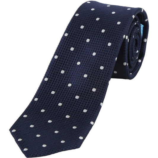 Navy/White Pure Silk Polka Dot Square Weave Neck Tie