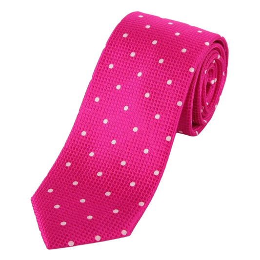 Magenta/White Pure Silk Polka Dot Square Weave Neck Tie