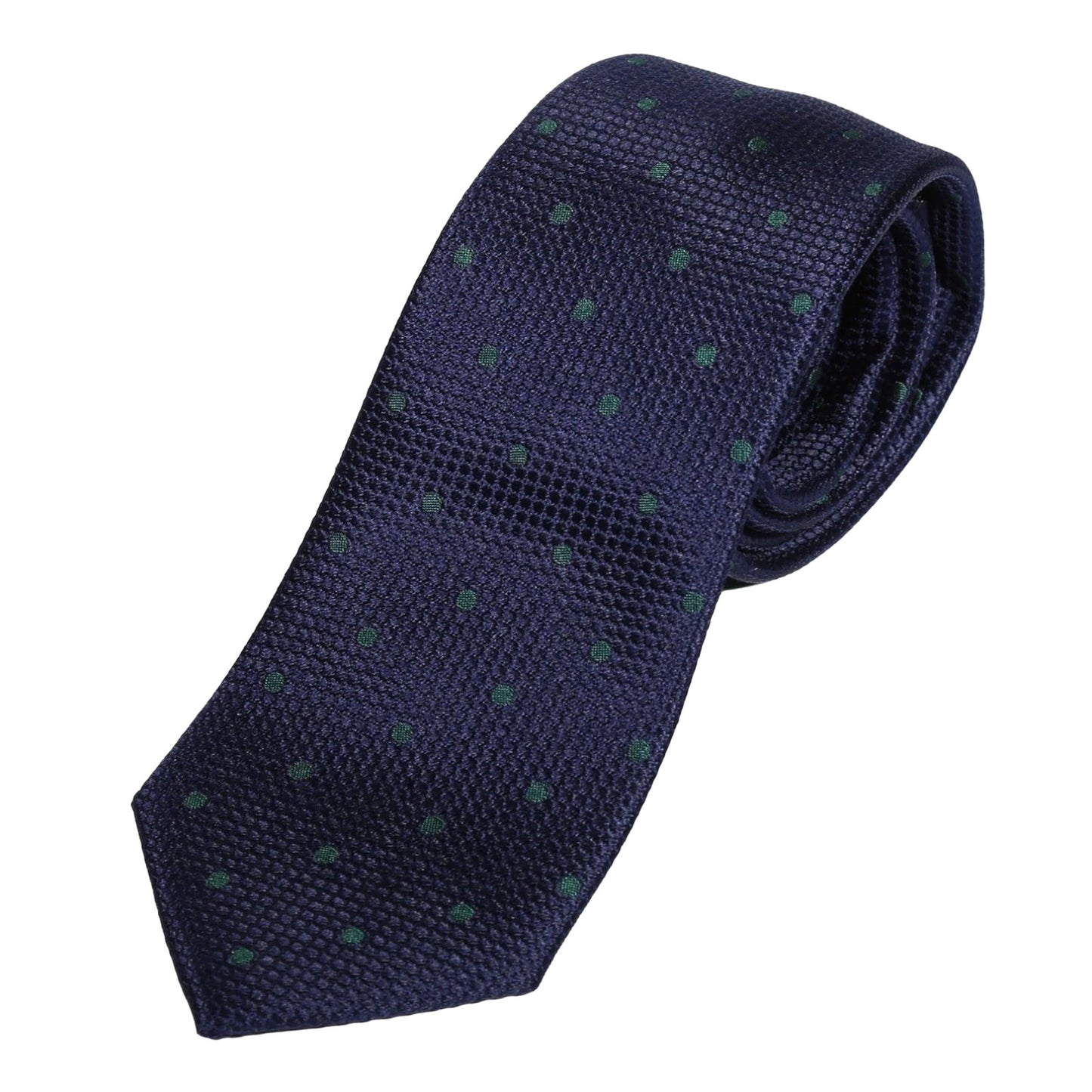 Navy/Dark Green Pure Silk Polka Dot Square Weave Neck Tie