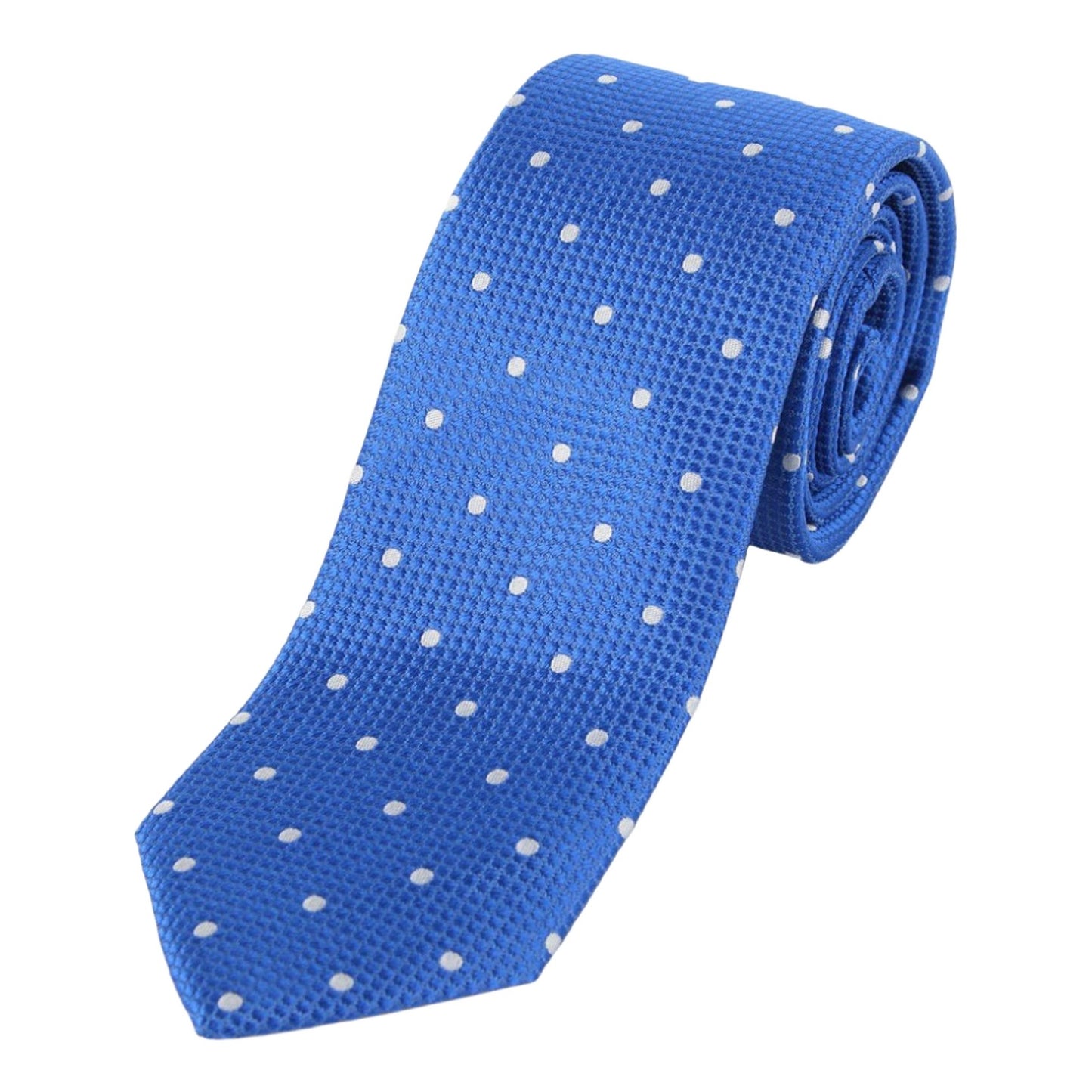 Royal Blue/White Pure Silk Polka Dot Square Weave Neck Tie