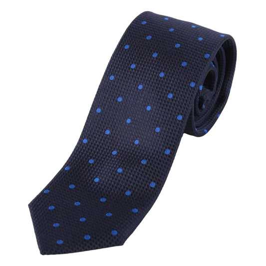 Navy/Royal Blue Pure Silk Polka Dot Square Weave Neck Tie