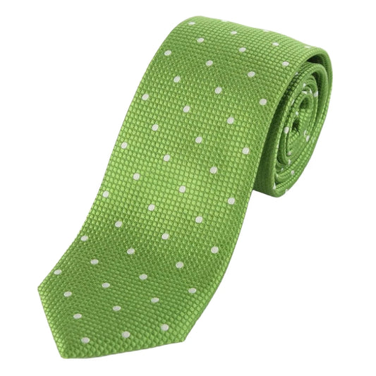 Green/White Pure Silk Polka Dot Square Weave Neck Tie