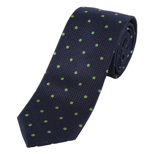 Navy/Green Pure Silk Polka Dot Square Weave Neck Tie