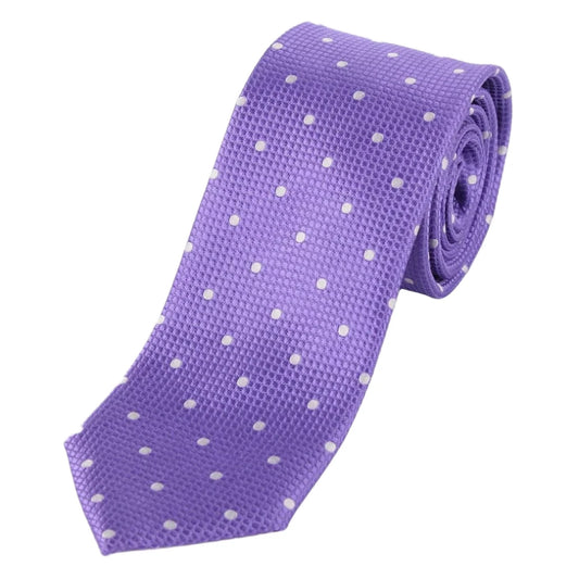 Purple/White Pure Silk Polka Dot Square Weave Neck Tie